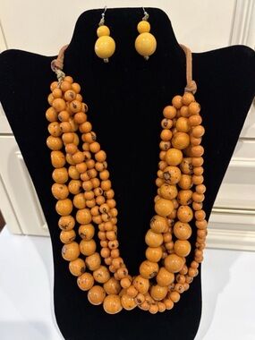 Tagua Necklace Set Soraya Cedeño Mustard Yellow Statement Semilla Earrings